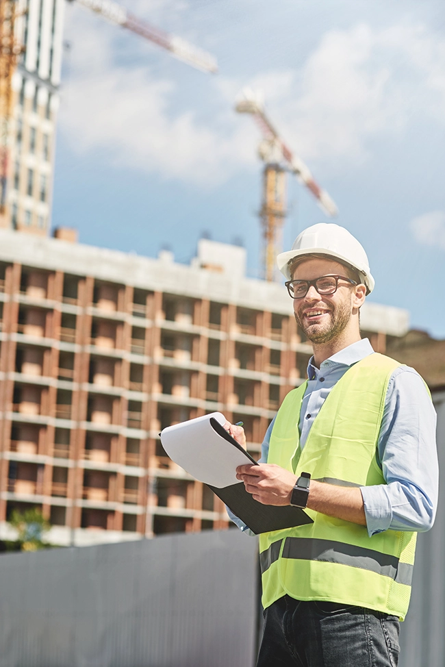 A newly certified SMSTS course graduate holding their certificate, smiling confidently after completing site management safety training.
